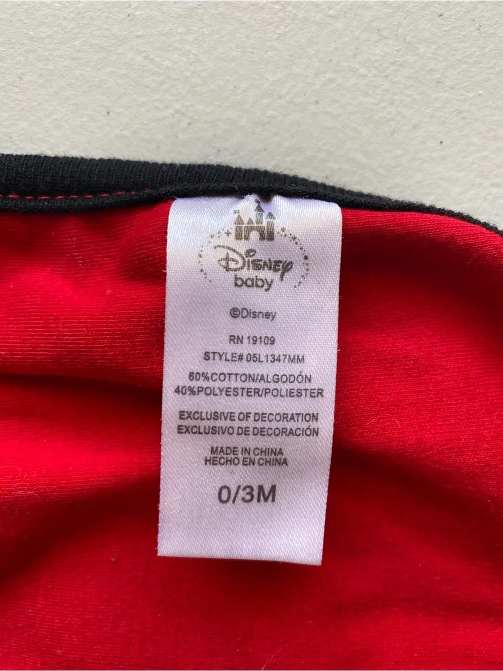Disney Mickey Mouse Baby Bib Red Black Textured Logo Graphic